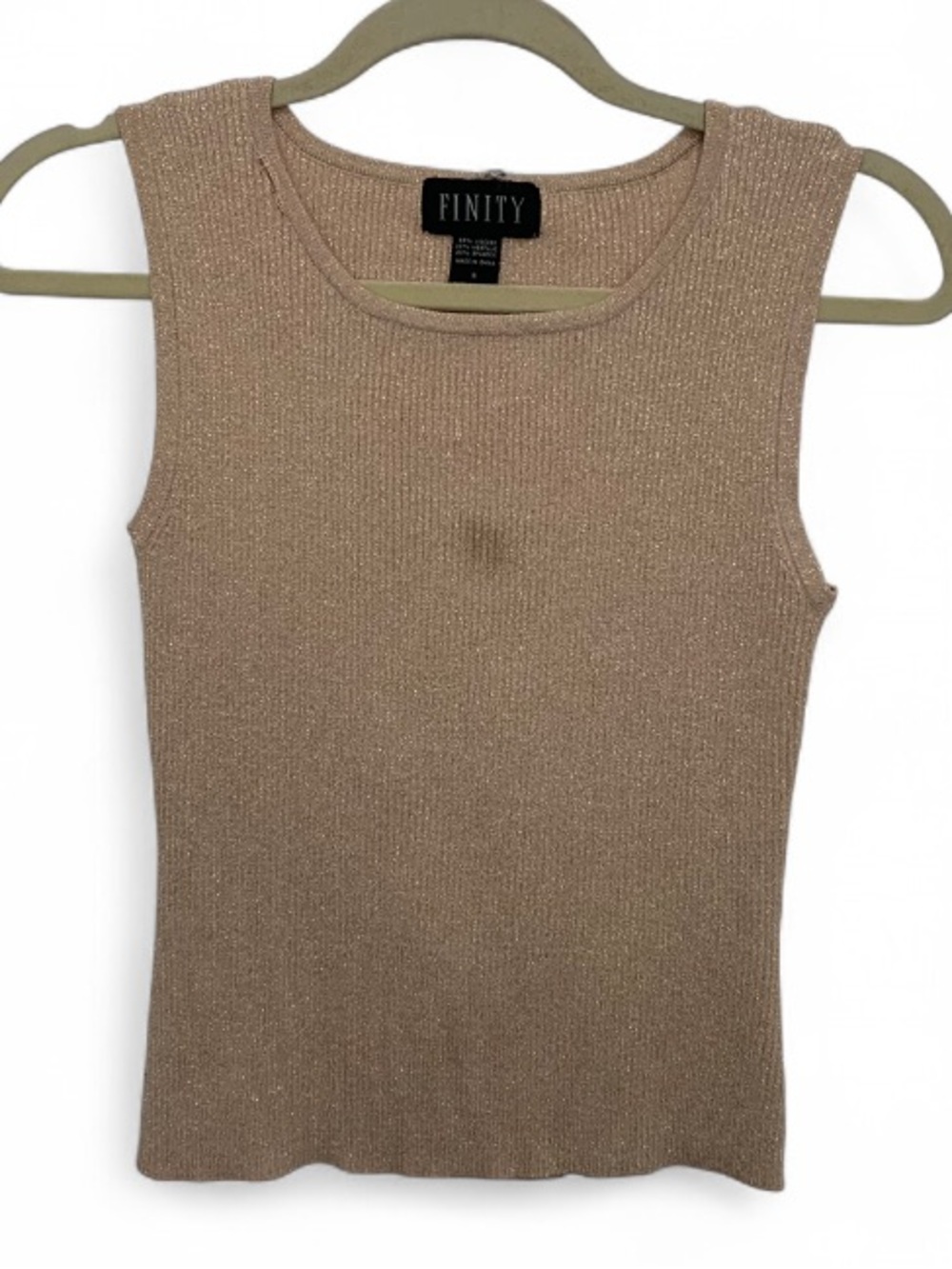 Y2K Finity Metallic Beige Ribbed Tank Top